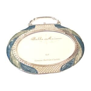Belle Maison Enamel Austrian Crystal Purse Shaped Oval Frame Blue Green 6 X 4